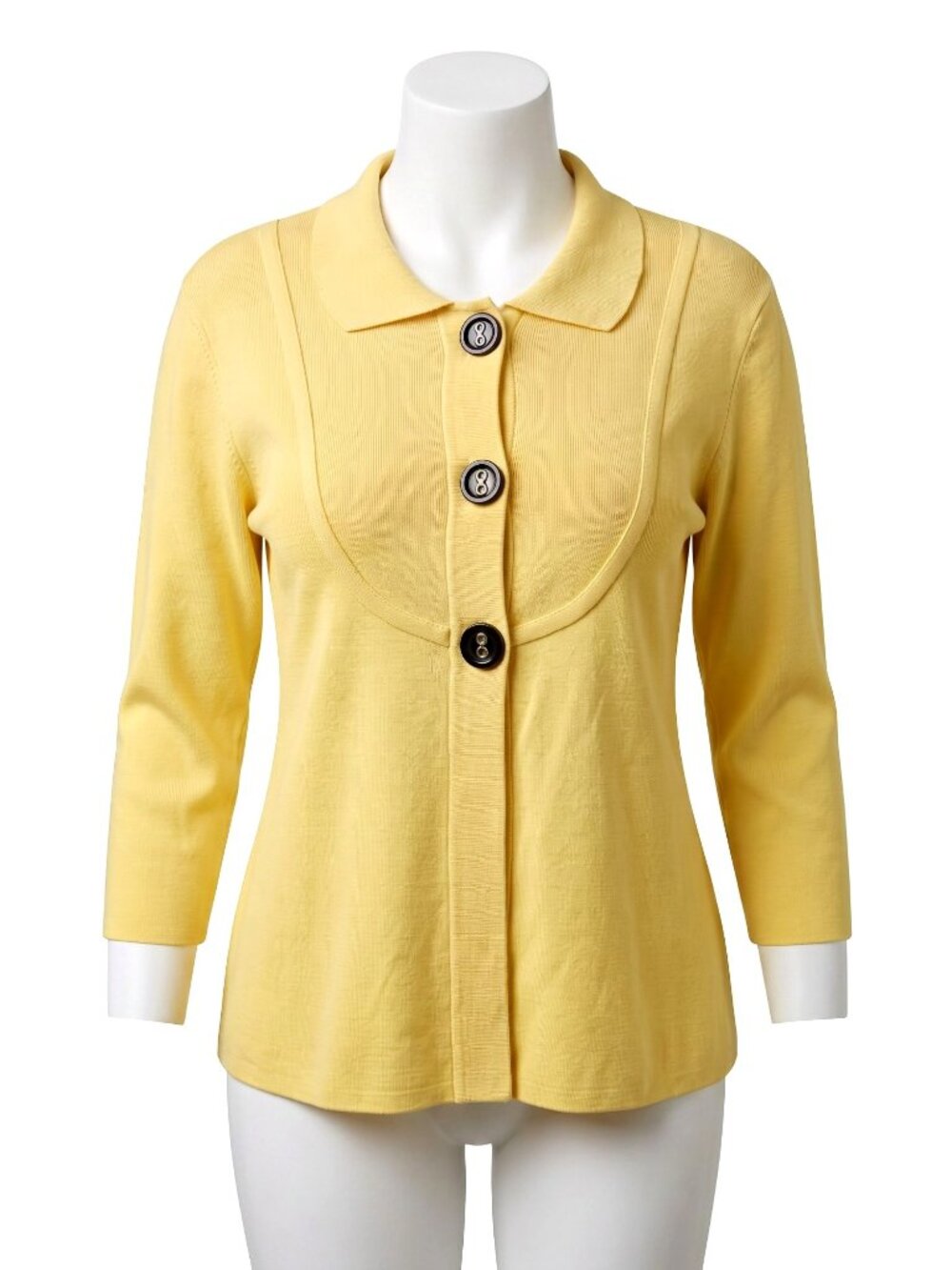 Yarns & Stitches Womens XL Yellow Knit Jacket Blazer 3/4 Sleeve Button Front EUC